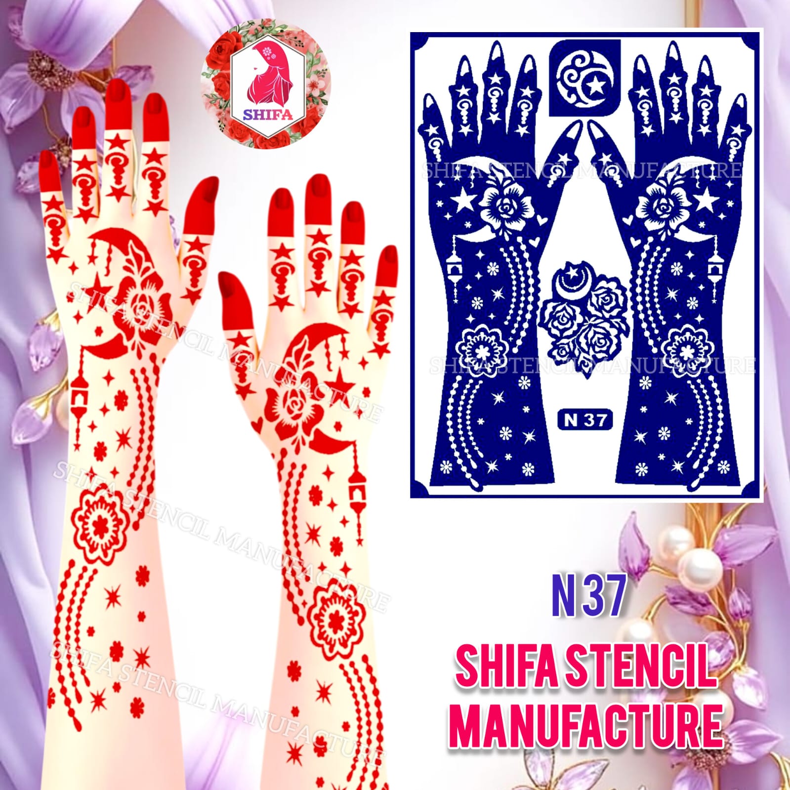 N 37 Celestial Blossom Trail Henna Sticker Overview Henna Stencil - Shifa Stencil
